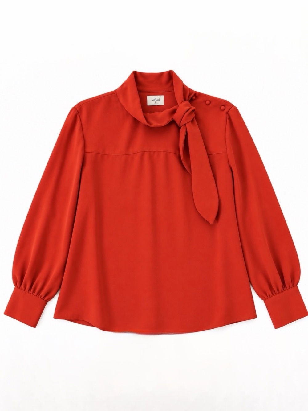 Aritzia Wilfred Trapeze Tie-Neck Blouse Burnt Orange SZ M